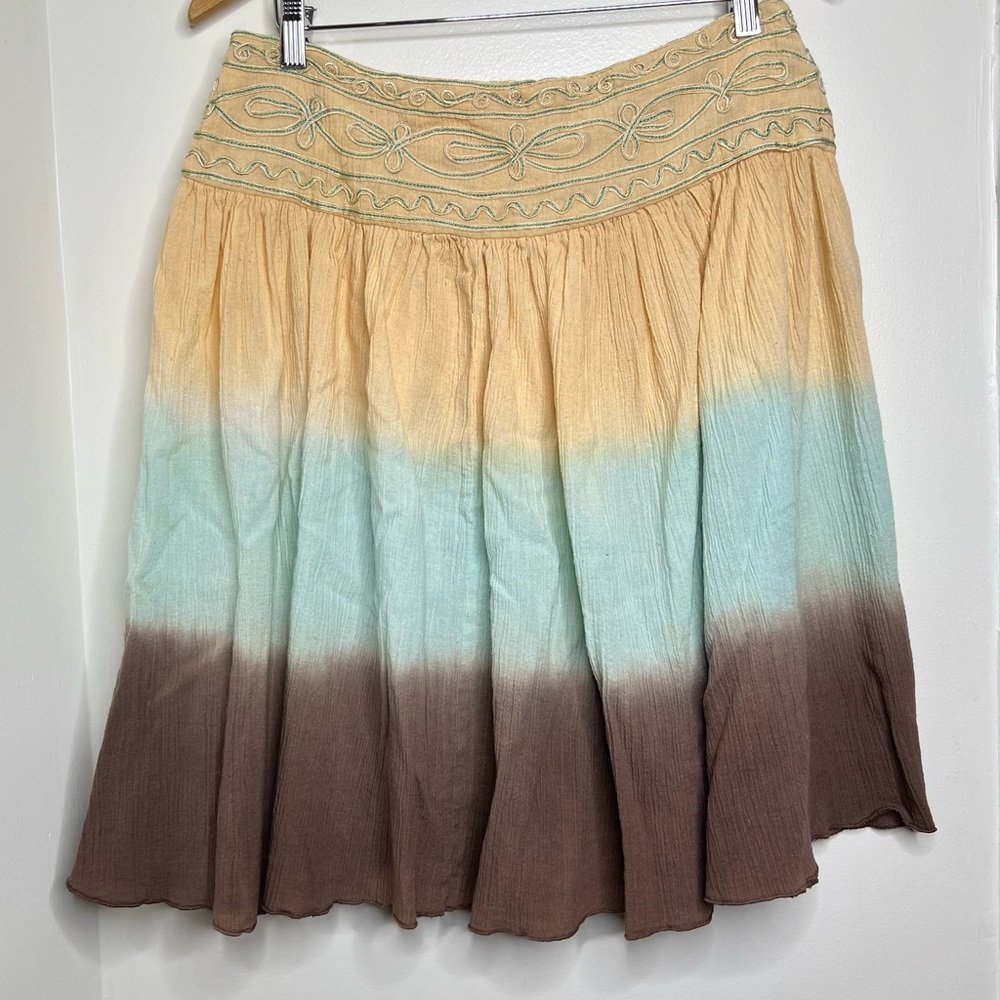 A Line Dip Dye Cotton Muslin Gauze Skirt women’s size 14 Embroidered Festival